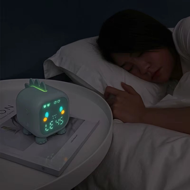 Youpin Led Cartoon Alarm Clock Voice Control Timed Night Light Kids Sleep Training Desktop Alarm Clock with Temperature Display