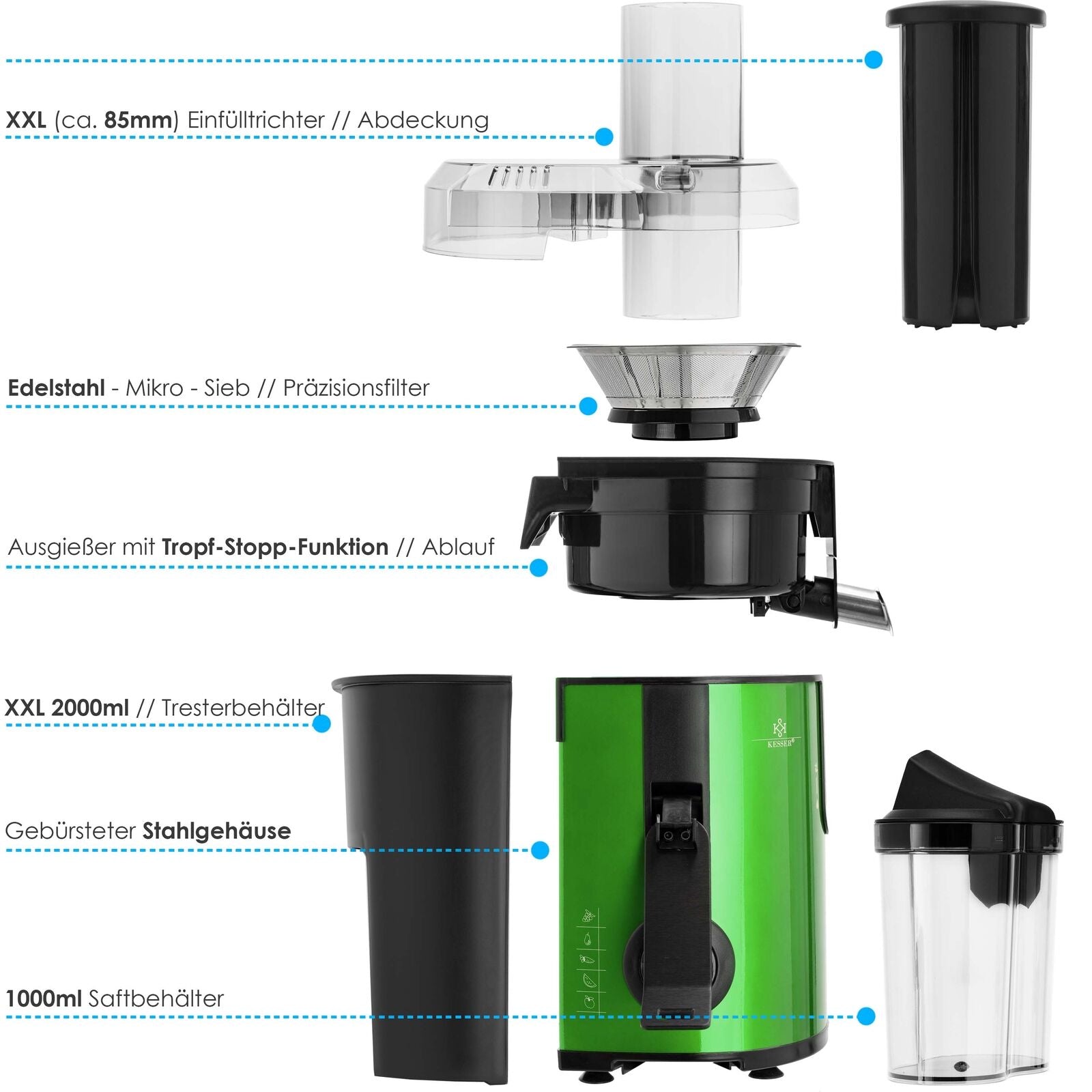 KESSER® Entsafter Saftpresse Edelstahl 1100W 85Mm Presse Obstpresse Saft Juicer