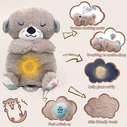 Breathing Bear Baby Soothing Otter Plush Doll Toy Baby Kids Soothing Music Baby Sleeping Companion Sound and Light Doll Toy Gift