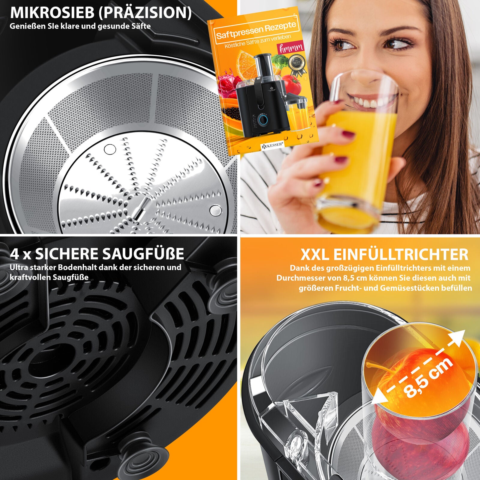 KESSER® Entsafter Saftpresse Edelstahl 1100W 85Mm Presse Obstpresse Saft Juicer