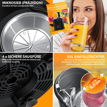 KESSER® Entsafter Saftpresse Edelstahl 1100W 85Mm Presse Obstpresse Saft Juicer