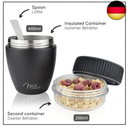 Milu Müslibecher to Go 400Ml I Isolierter Edelstahl Joghurtbecher Für Müsli I Au