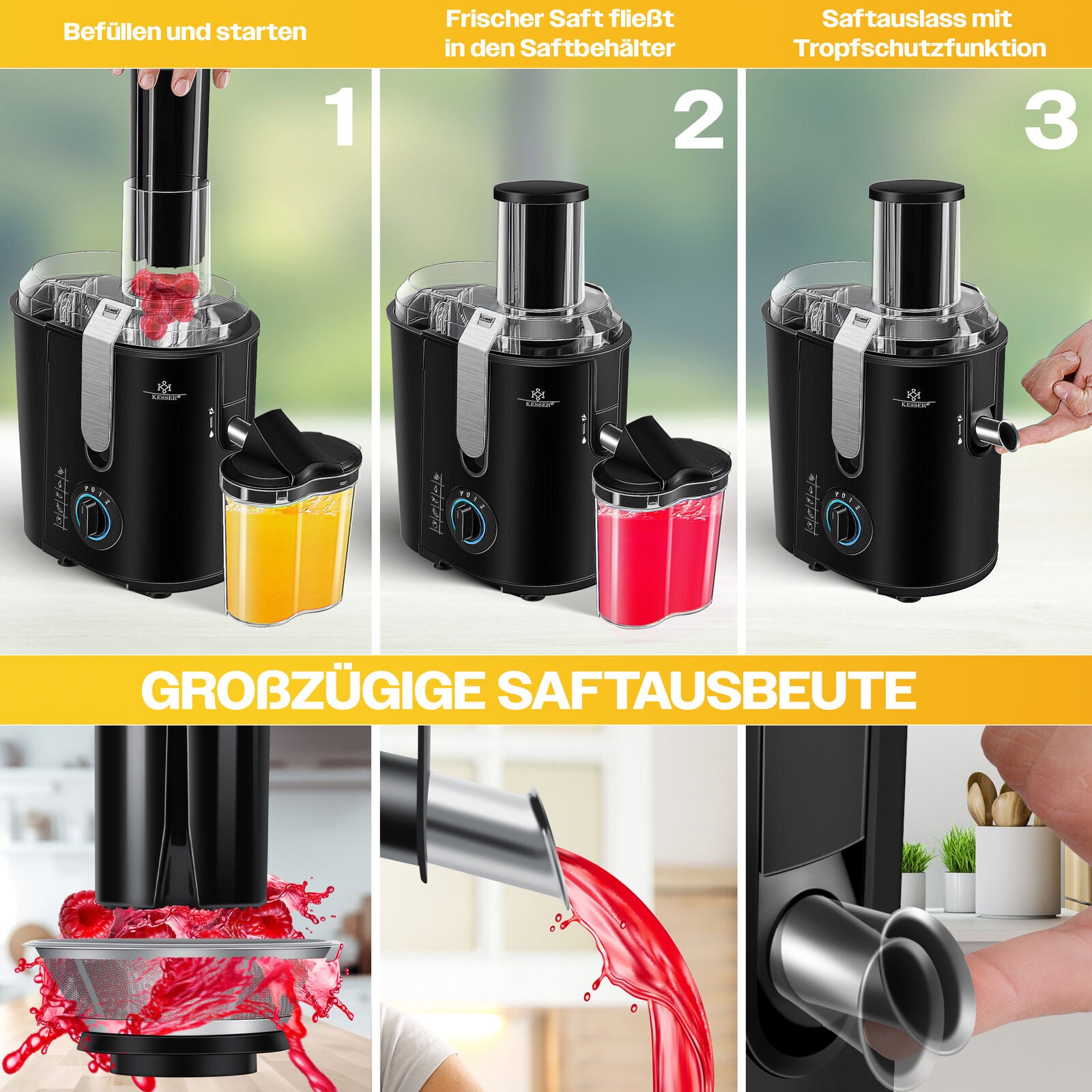 KESSER® Entsafter Saftpresse Edelstahl 1100W 85Mm Presse Obstpresse Saft Juicer