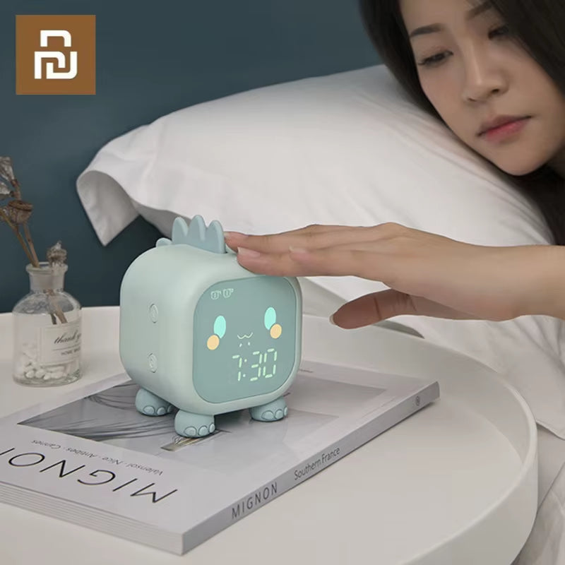 Youpin Led Cartoon Alarm Clock Voice Control Timed Night Light Kids Sleep Training Desktop Alarm Clock with Temperature Display