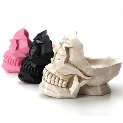 3D Geometric Skull Ornaments Resin Miniature Figurines Home Office Bar Desk Decor Phone Holder Table Skull Crafts Storage Box